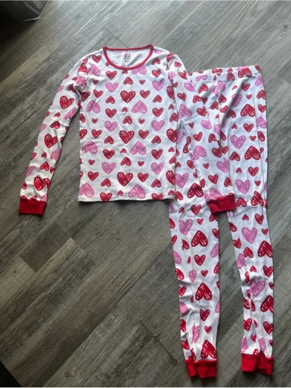 Place Kids Heart-Print Long Sleeve Pajama Set - White, Pink & Red